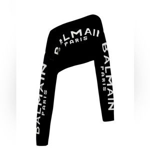 Balmain This 2022 fall season off shoulder crop sweater